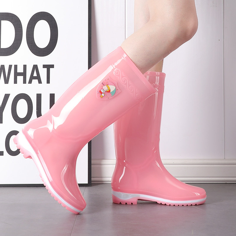 Long tube rain boots women's fashion rain boots jelly without lining candy water shoes non-slip waterproof four seasons plus velvet warm rubber shoes