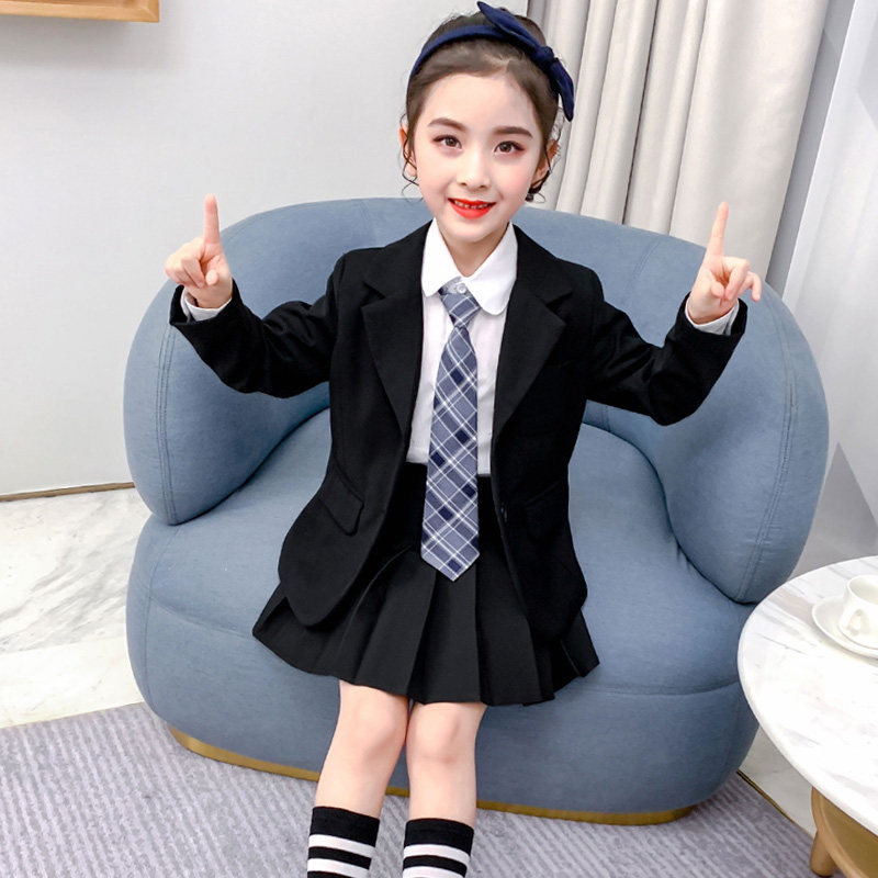 Girl Suits Black 2022 Spring Fall New CUHK Fairy Suit Suit Academy Wind Children Suit Jacket