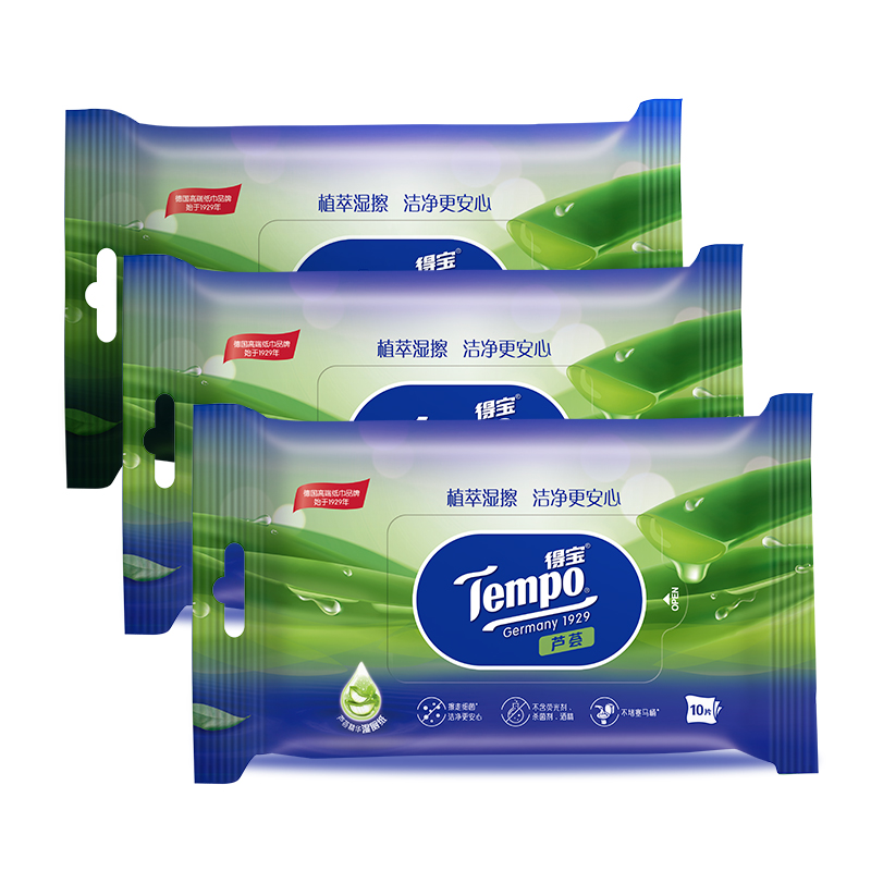 TempoTempo wet toilet paper warm and pro-skin portable packaging Aloe Essence 10 pieces 3 packs
