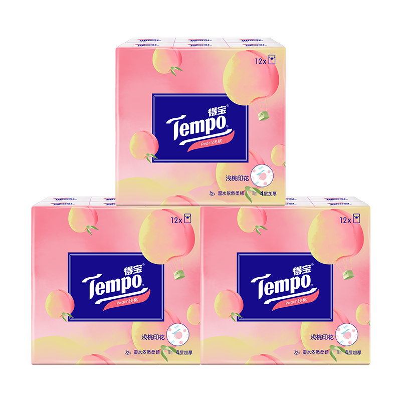 TempoTempo paper handkeratcher Peach Printed Paper Towel 4 layers 12 Pack 3 Portable 36 Packet Paper Towels