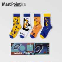 Mai Zuochao brand socks mens stockings trend Joker fun cartoon spring and summer stockings Seed Music 4 pairs