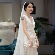 French satin light wedding dress 2021 new bride small temperament welcome dress v-neck simple go out yarn woman