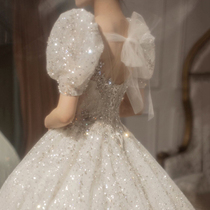 French wedding dress 2021 new bride main yarn small man retro high-end sense luxury big tail court style summer