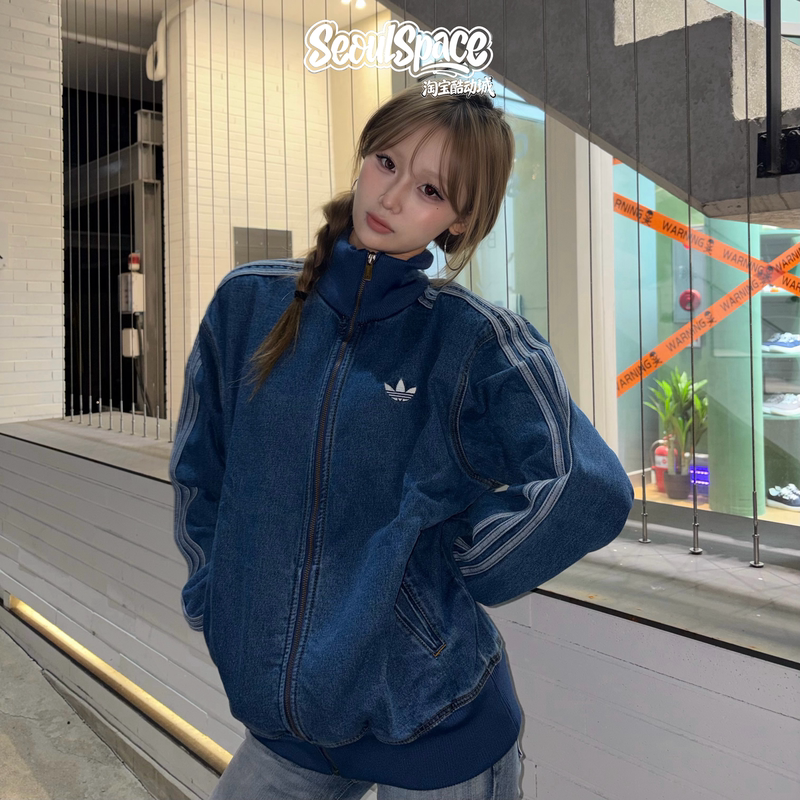 Adidas Adidas Trefoil Spring and Autumn Korean Style Stand Collar Denim Jacket Kd1516 Kd1517 Adidas Adidas Trefoil Spring and Autumn Korean Style Stand Collar Denim Jacket Kd1516 Kd1517