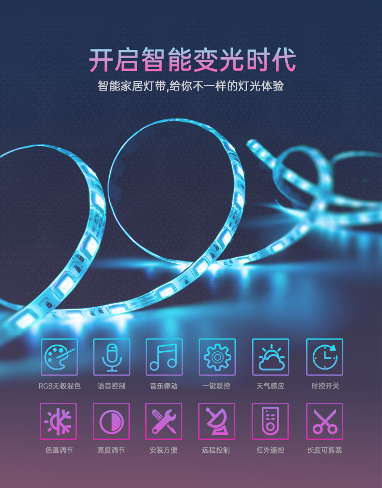 朝仕 涂鸦智能RGB变色灯带 2米 支持遥控/天猫精灵/小爱同学控制 图2