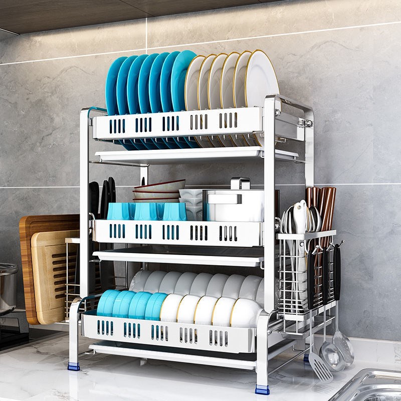304 Stainless Steel Bowl Rack Drain Rack Kitchen Shelve home Airing Bowls Dish Dishes Bowl bowls Chopsticks Containing layers Shelf Three floors