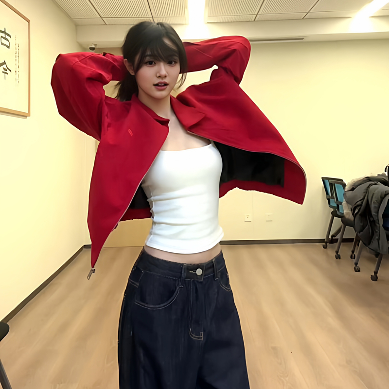 Spring Harrington Jacket Classic Red Short Casual Coat for Women, Autumn 2026 New Popular Style for Petite Women