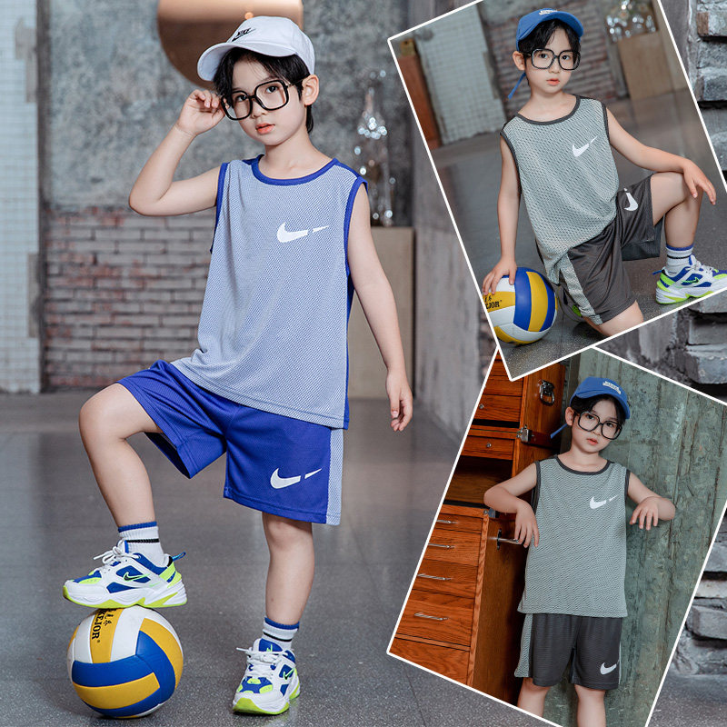 Boy's summer suit 2022 new children trendy sleeveless vest Two sets of CUHK Slim Fit Sportswear