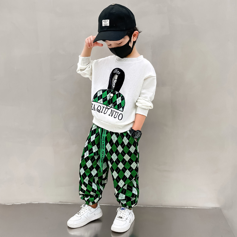 Boy's spring clothing suit 2022 new foreign style Trendy Fried Street Small Children Trend Handsome SPRING AND AUTUMN SEASON TWO SETS