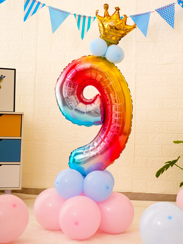 36-inch gradient aluminum film digital balloon column road leads children's baby birthday party layout decoration scene one-year-old