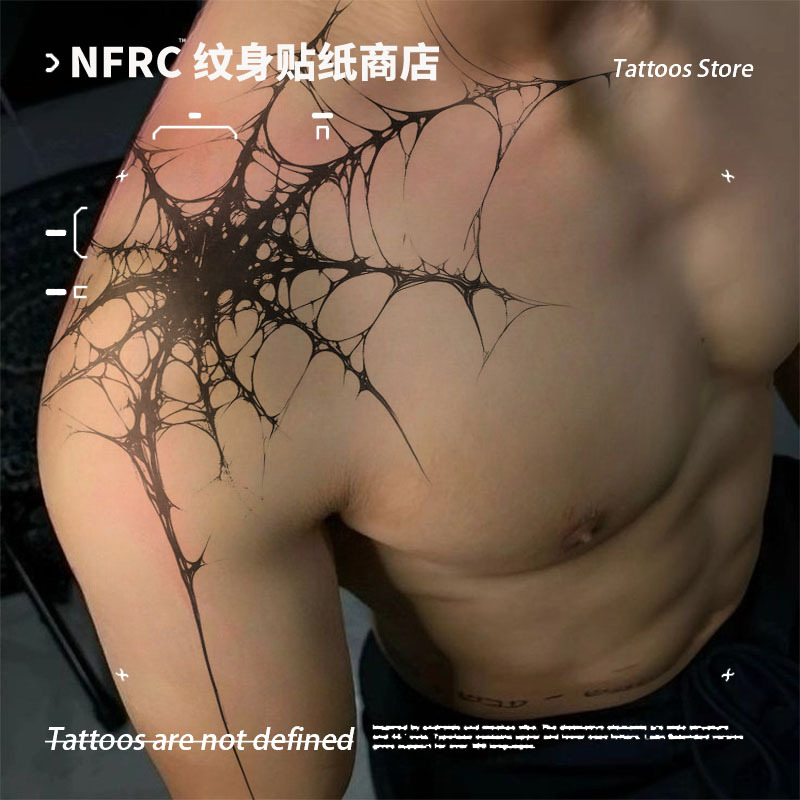 American-Style Dark Spider Web Herbal Juice Tattoo Stickers for Men and Women, Long-Lasting Waterproof Body Art, European and American Style Personalized Design