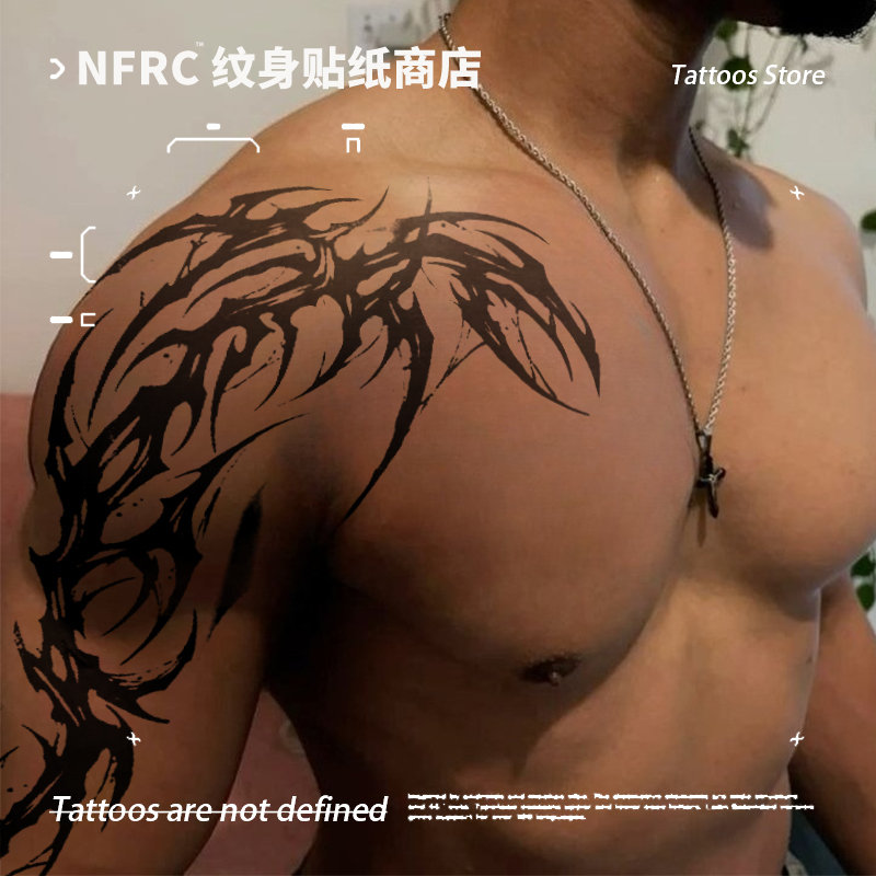 European and American Style Dark Thorn Half-Shoulder Herbal Tattoo Stickers for Men and Women, Long-Lasting Waterproof Tattoo, Sexy American Style New