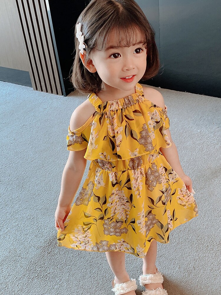 Girls Summer Dress Children's summer one-year-old baby Net Red Ocean Princess dress floral 2021 new skirt