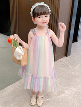 Childrens dress princess dress 2021 new two 2 one 3 year old girl super fairy rainbow suspender skirt western style summer dress