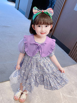Net Red girls Summer dress doll collar dress Summer floral skirt Childrens short-sleeved little fairy baby princess skirt