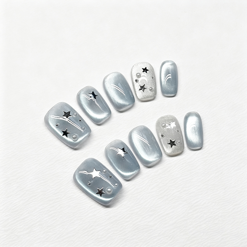 2026 New Handmade Manicure Wearable Nails, Clear Gray-Blue Cat Eye, Daily Commute Short Style, High-End Feel, Brightening Effect 1267 2026 New Handmade Manicure Wearable Nails, Clear Gray-Blue Cat Eye, Daily Commute Short Style, High-End Feel, Brightening Effect 1267