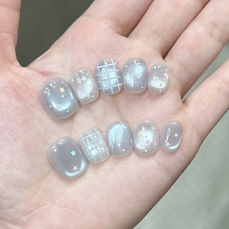 2026 New Handmade Nail Art Wearable Nails Crystal Mist Blue Cat Eye ins Cute Short Style High-End Whitening 3080 2026 New Handmade Nail Art Wearable Nails Crystal Mist Blue Cat Eye ins Cute Short Style High-End Whitening 3080