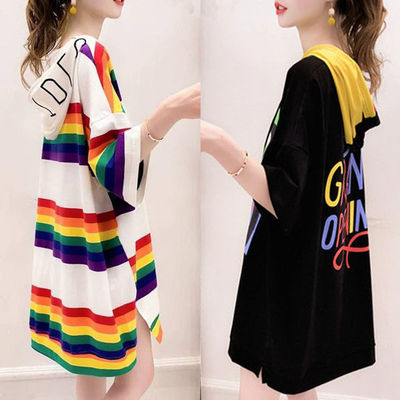 FbzK2件装女士中长款t恤小清新新款连衣裙大码女宽松卫衣打底