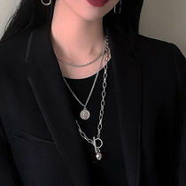 Tide brand necklace female ins Flushing hip hop decoration male multi-layer sweater chain personality cool necklace net trampoline accessories