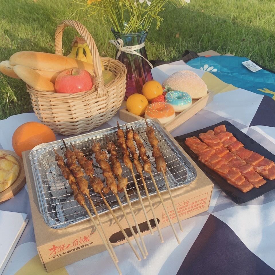Disposable barbecue oven home outdoor portable small barbecue smokeless charcoal quick-burning carbon grill skewer tool barbecue net