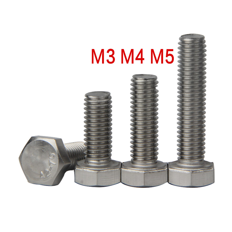 M3M4M5 external hexagonal screw 304 stainless steel whole teeth hexagonal screw DIN933 lengthened bolt accessories