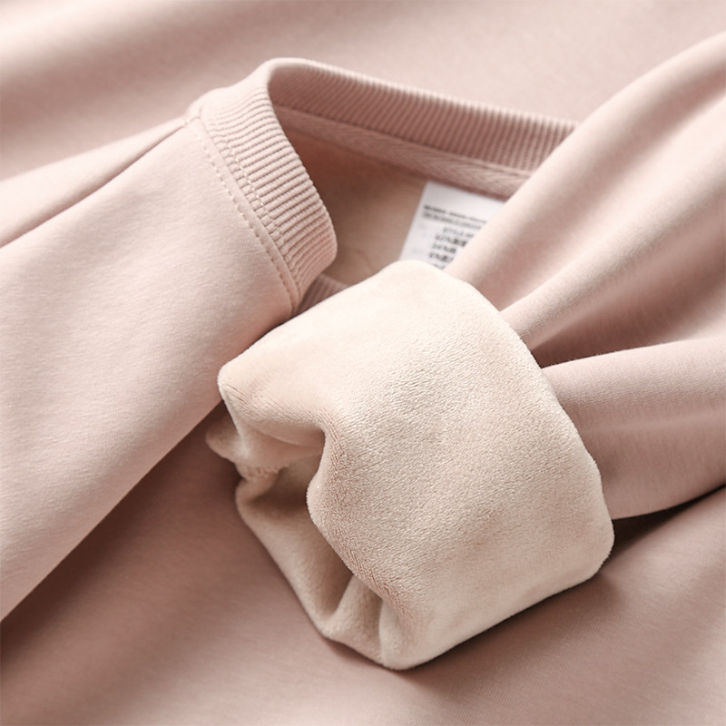 Ultra warm silver fox suede 600g heavy lbs plus suede thickened round collar thick cotton T women loose thick solid dirty pink blouse for men's winter