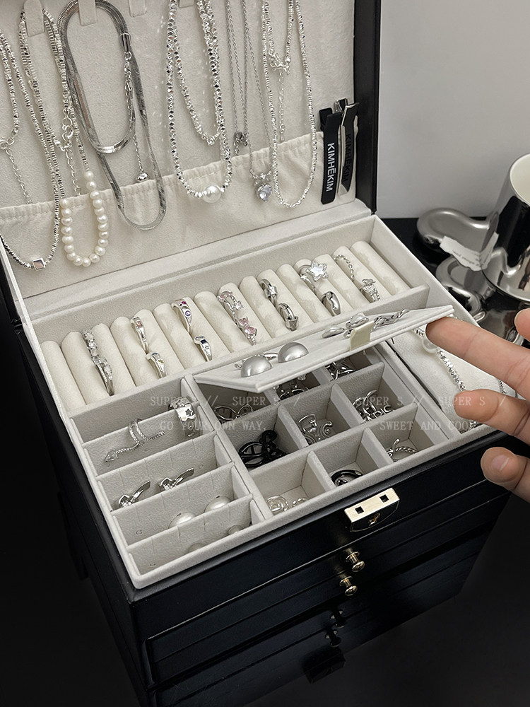 High-Quality Large-Capacity Drawer-Type Jewelry Box, New Model with Lock, Anti-Oxidation Necklace, Earrings, Bracelet Storage Box