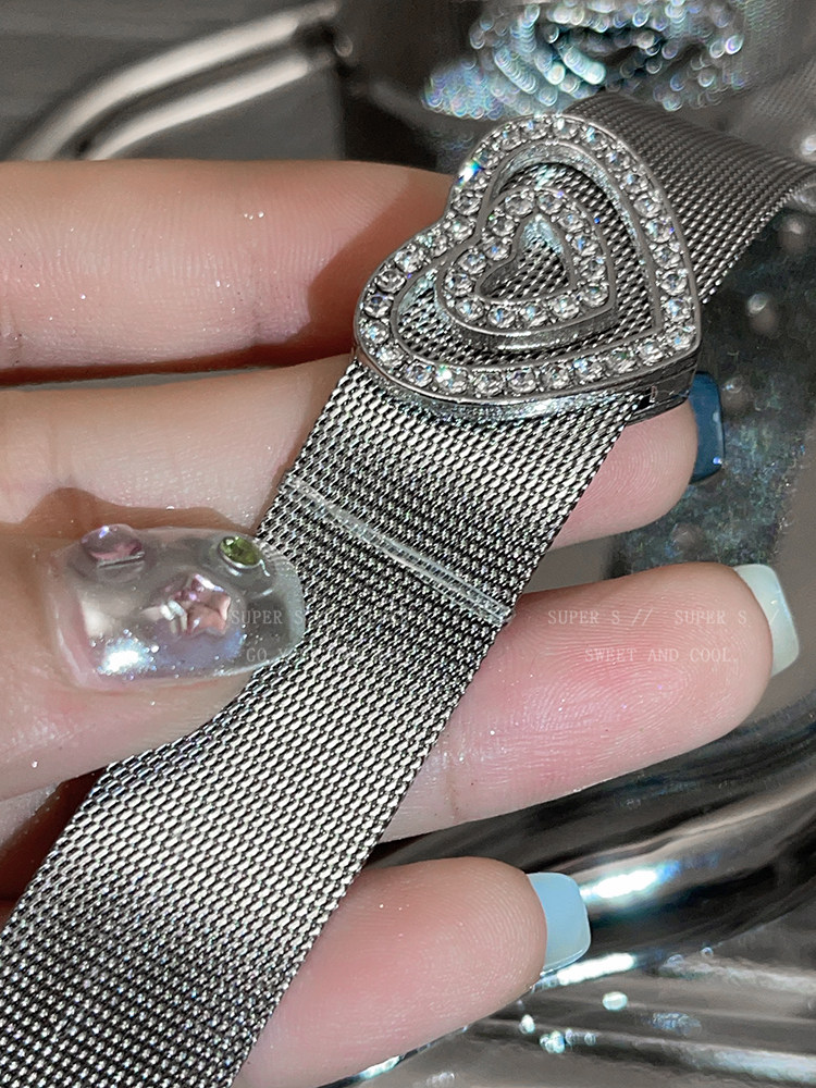 Silver Heart Titanium Steel Watch Strap Bracelet for Women Y2K Sweet Cool Spicy Girl Bracelet Niche Design Personalized Bracelet Jewelry