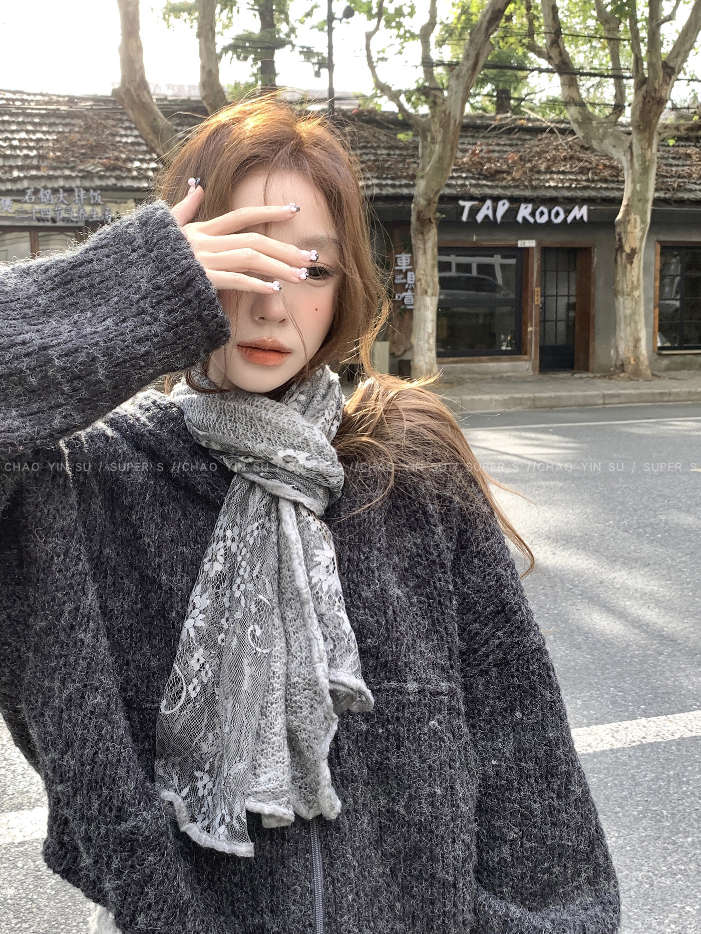 Vintage Artistic Lace Floral Double-Layer Scarf for Women, Winter Neck Warmer, Neck Protection, Warm Accessory, Neck Wrap, Post-Apocalyptic Style Shawl