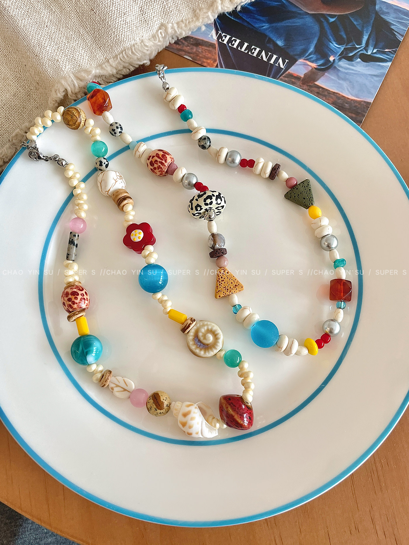 Colorful Dopamine Ceramic Beaded Necklace for Women, Sweet and Cute Clavicle Chain, Niche Design, Vacation Style Accessory