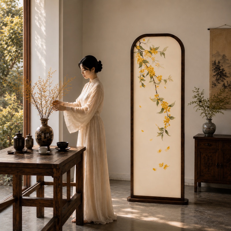 Chinese-Style Screen for Living Room Facing the Entrance, Movable Partition for Home Use, Solid Wood Bedroom Bed Screen