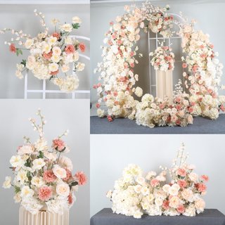 Wedding champagne color horn door artificial flowers wedding silk flowers floral ornaments arch proposal background engagement banquet decoration