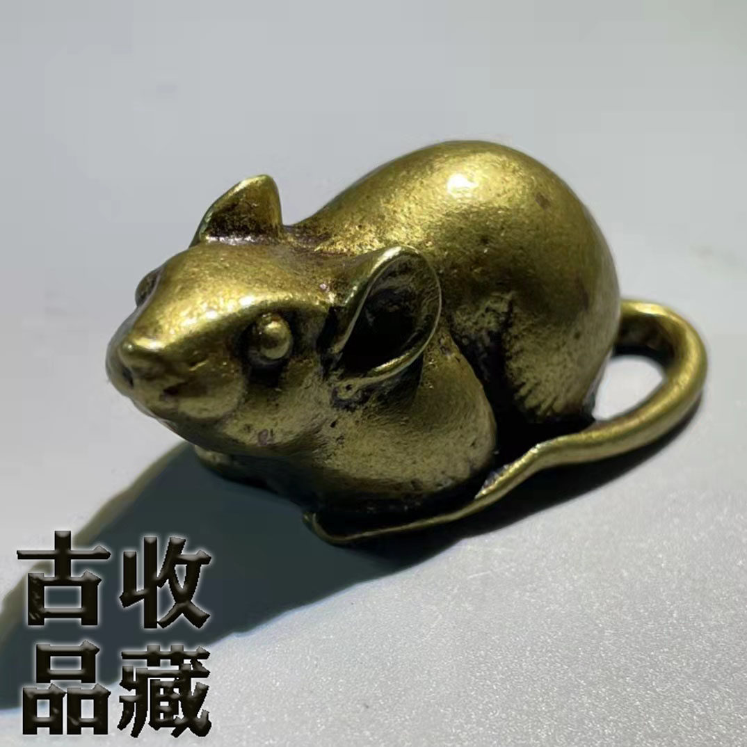 Ancient Play Antique Old Bronze Ware Collection Solid Copper Large Number Bronze Sculpted Chaine Mouse Pendulum Piece Tabletop Tea Pamper Adornment Handlebar
