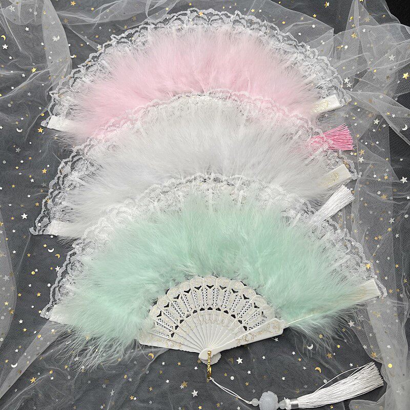 Feather lace fan cheongsam Hanfu Chinese style catwalk photo photography ancient style sweet fairy all-match dancing fan