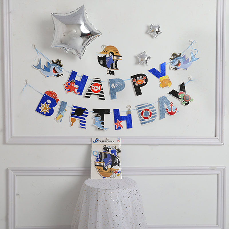 Children's baby's first birthday party balloon scene layout pull flower decoration hanging strip hanging flag universe pull flag