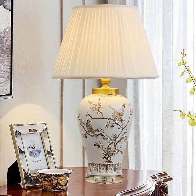 Chinese-Style Classical Household Ceramic Retro Table Lamp, American-Style Study, Bedroom, Living Room Corner Large Decorative Cozy Bedside Lamp