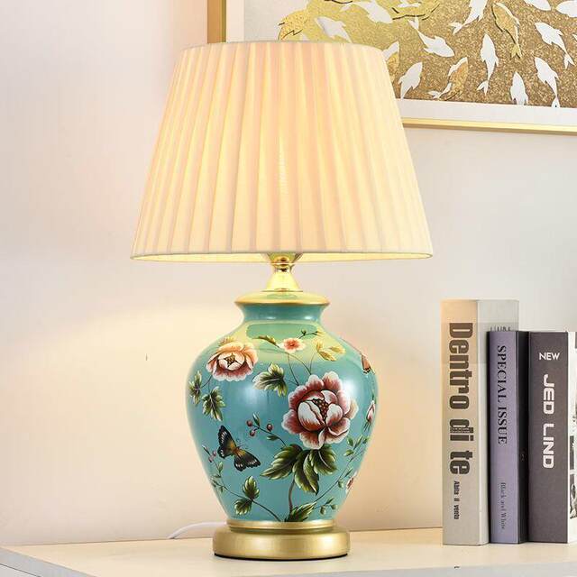Table Lamp Bedroom Bedside Lamp Living Room American Retro New Chinese Style European Pastoral Warm Creative Remote Control Ceramic Table Lamp