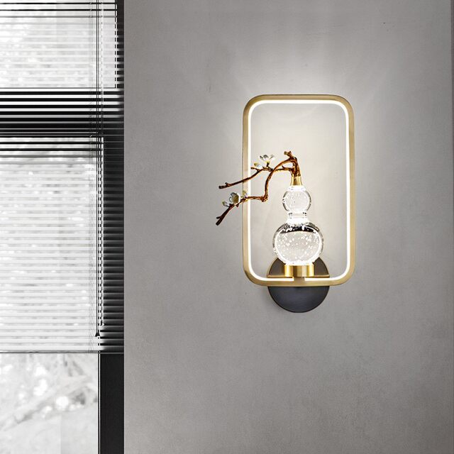 Dootong new Chinese style full copper crystal wall lamp bedroom background wall simple modern bedside living room light luxury art gourd