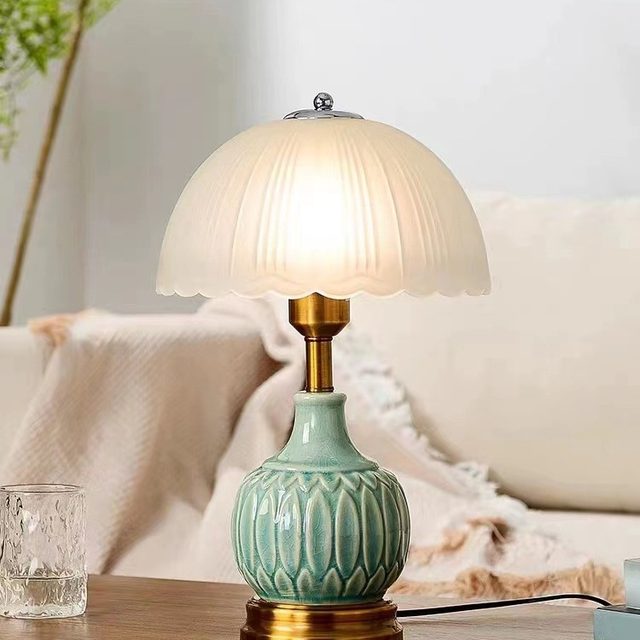 European-Style Table Lamp, Retro Pastoral Ceramic Glass Led Lamp, Study Desk Smart Lamp, Bedroom Decoration Bedside Lamp