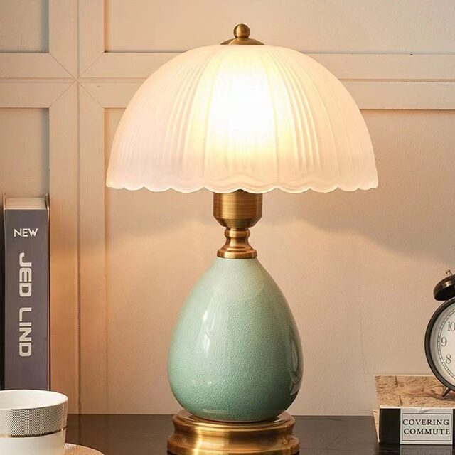 European-Style Table Lamp, Retro Pastoral Ceramic Glass Led Lamp, Study Desk Smart Lamp, Bedroom Decoration Bedside Lamp