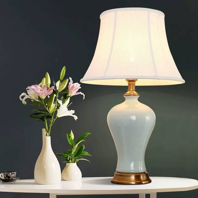 Ceramic Table Lamp for Bedroom, Home Use, American-Style Porcelain Table Lamp, European-Style Table Lamp, Living Room Decoration, New Chinese-Style