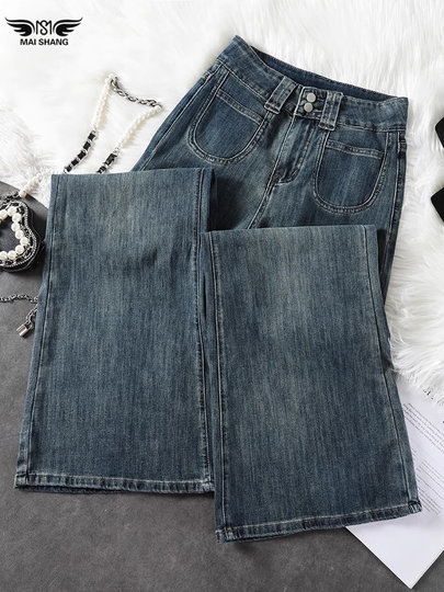 韩国阔腿牛仔裤女春秋季2025新款高腰显瘦宽松爆款水泥灰直筒裤子