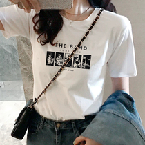 Tide Card Short Sleeve T-shirt Woman 2022 New Summer Korean version Alphabet Printed Loose slim white minimalist blouse Women