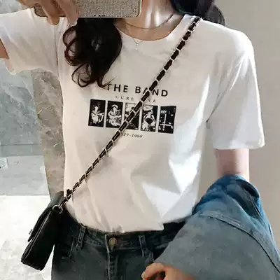 Tide brand short sleeve T-shirt female 2021 new summer Korean letter print loose slim white simple top female