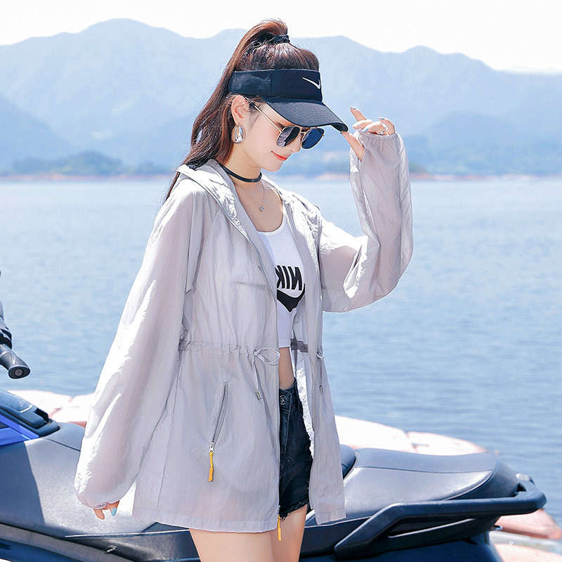 Tide brand sunscreen women's 2023 summer sunscreen clothing ultra-thin breathable anti-ultraviolet Korean version slim waist sunscreen shirt