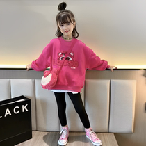 Parent-child female clothing Strawberry Bear Spring Autumn Sweatshirt 2024 Spring New Girl Cartoon Foreign Air Hit Bottom Jersey Child Bottling