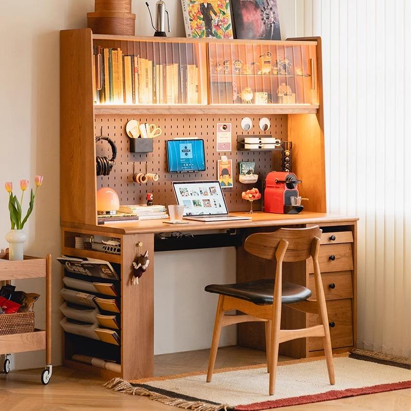 Simple and Plain Nordic Solid Wood Desk and Bookcase Integrated Cherry Wood Bedroom Multifunctional Desktop Computer Desk Study Table Simple and Plain Nordic Solid Wood Desk and Bookcase Integrated Cherry Wood Bedroom Multifunctional Desktop Computer Desk Study Table