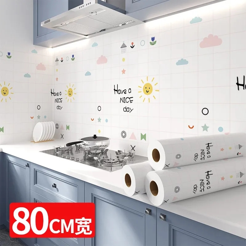 Kitchen oil-proof sticker Tearable fireproof and high temperature resistant PVC transparent thickened and enlarged 80CM self-adhesive stove tile