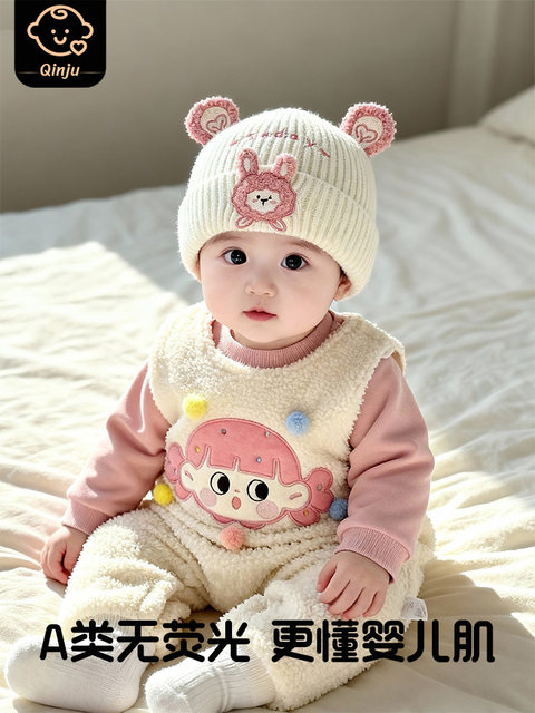 Infant and Toddler Hats for Autumn and Winter, Warm and Thick Knitted Pullover Hats for Baby Girls, Cute Windproof Woolen Hats for Young Babies