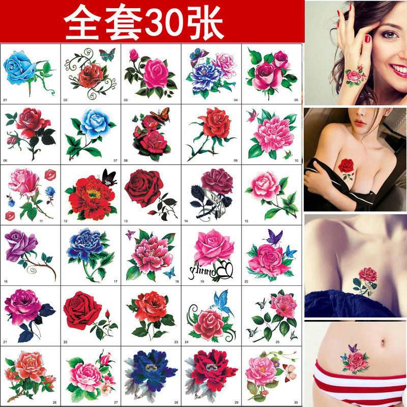 Personality chest front tattooed with waterproof persistent flower butterfly realistic lovers Elegant Little Fresher Stickler scarring